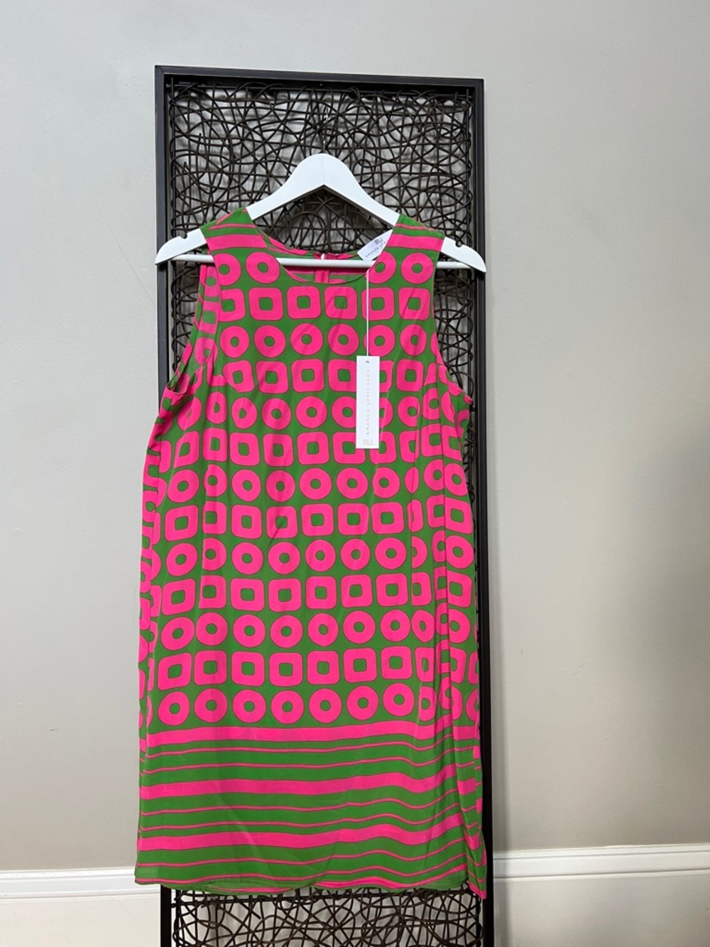 Amanda Uprichard 100% Silk Pink & Green Geometric Shift Mini Dress M NEW